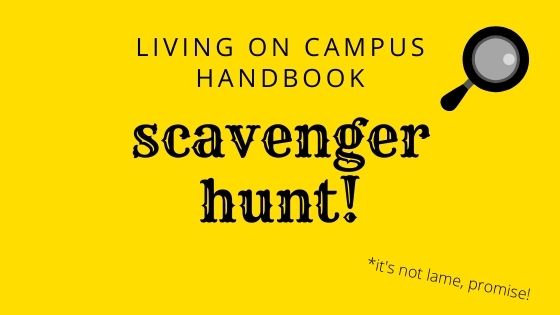 Image with text: "Living on Campus Handbook: Scavenger Hunt"
